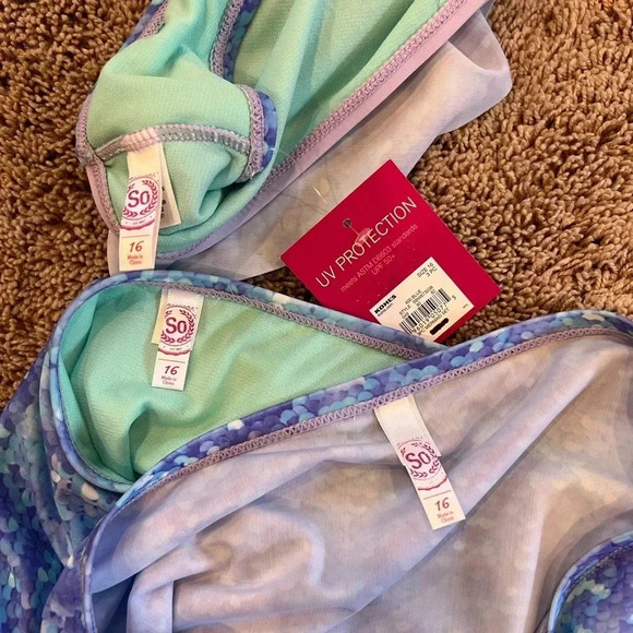 New 3 piece mermaid swim set top bottom tail girls 16 SO swimsuit xl new bikini - Picture 8 of 11